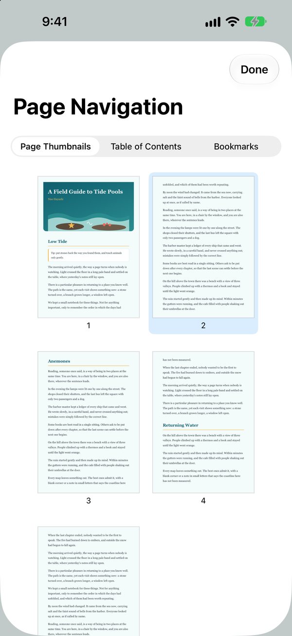 Page thumbnails in the page list