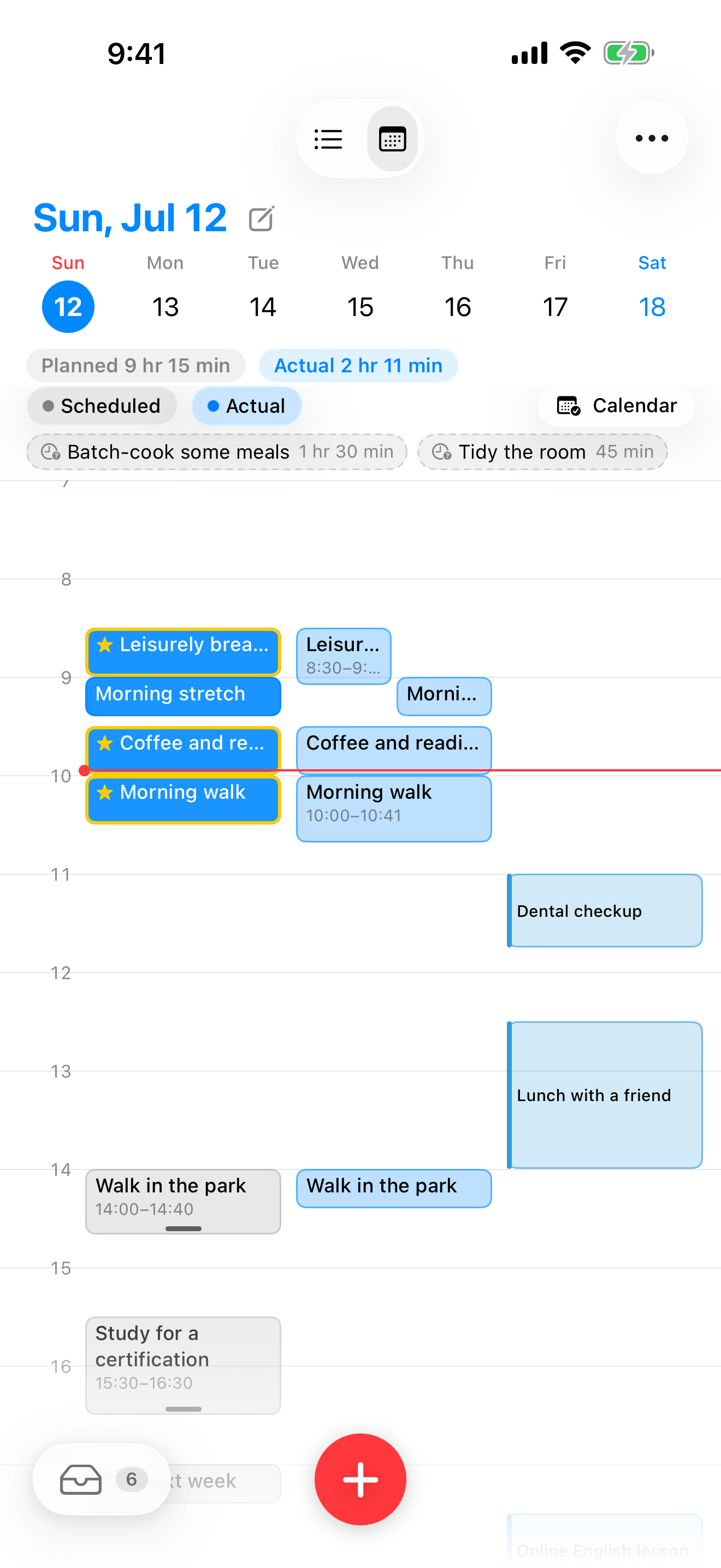Timeline view overlaying calendar events with to-dos
