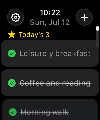 Flash Log on Apple Watch showing today's to-dos