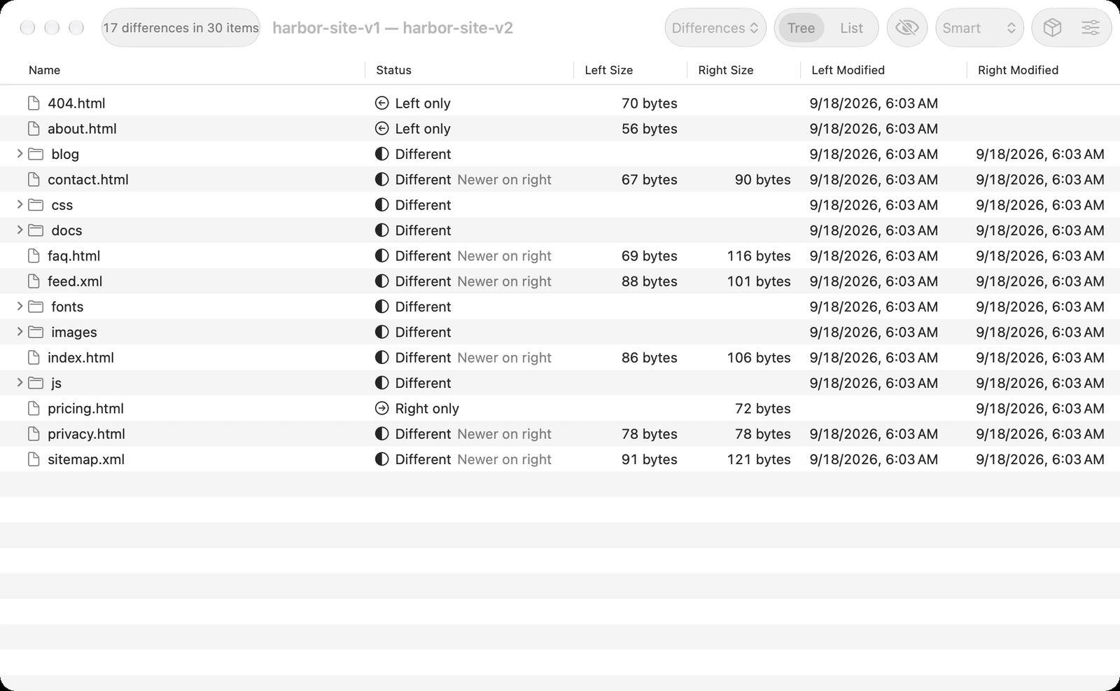 Folders comparison in Left Right