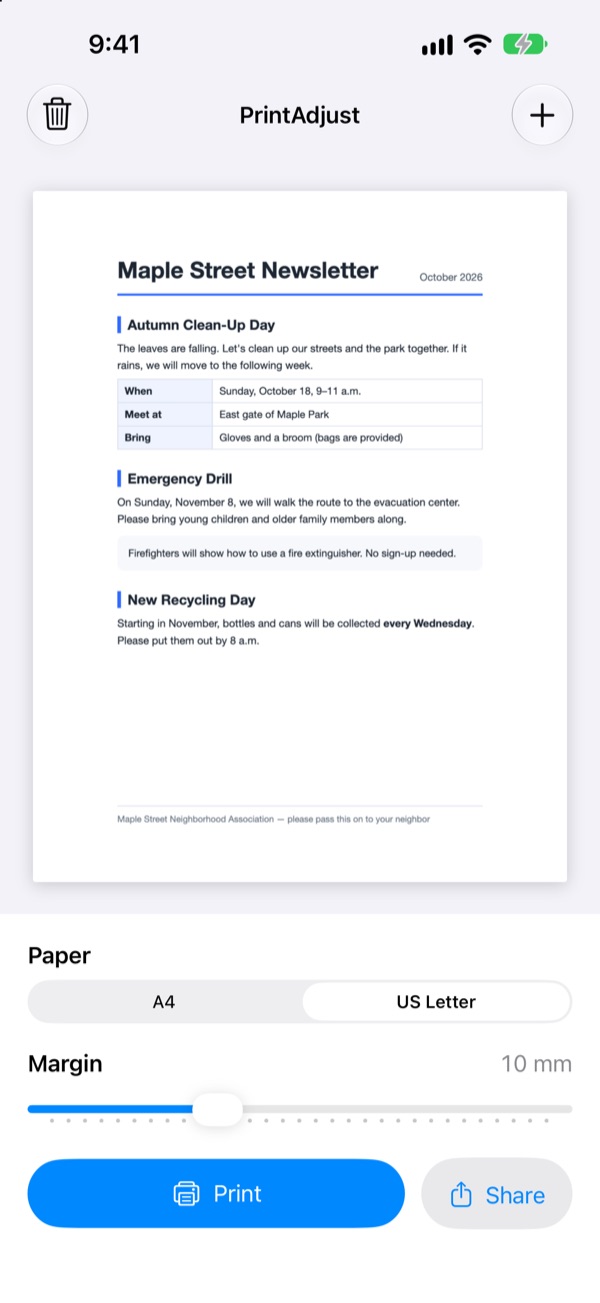 A newsletter image placed on a page