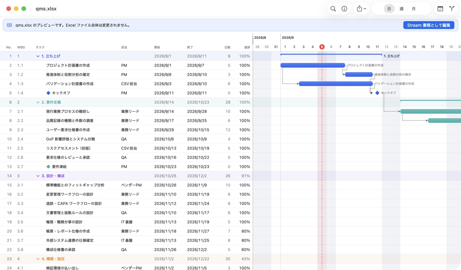 Excel を開いたときのプレビュー画面